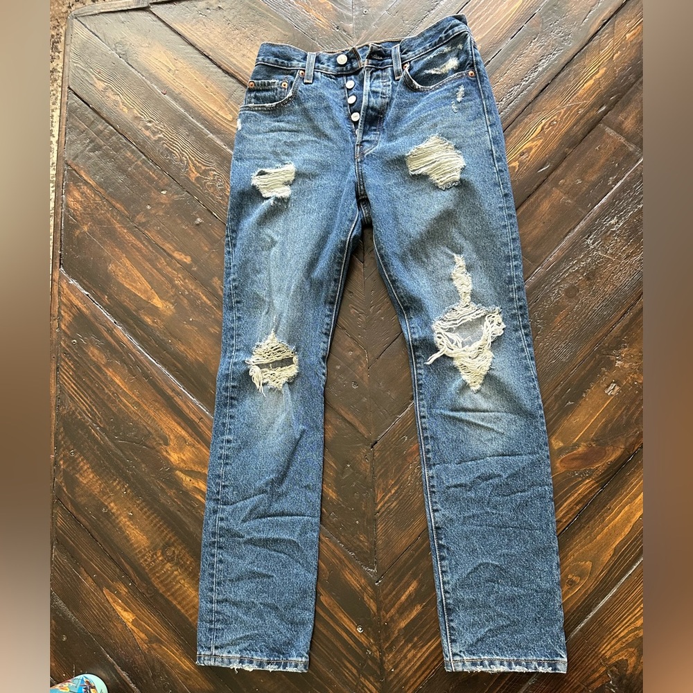 Levi's Distressed Straight Blue Jeans